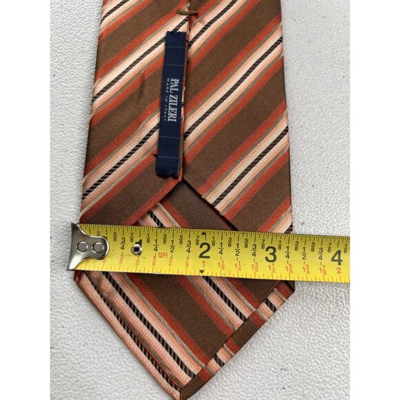 Paul Zileri Brown and Orange Striped Pattern 100% Silk Designer Italian Tie - Picture 7 of 7